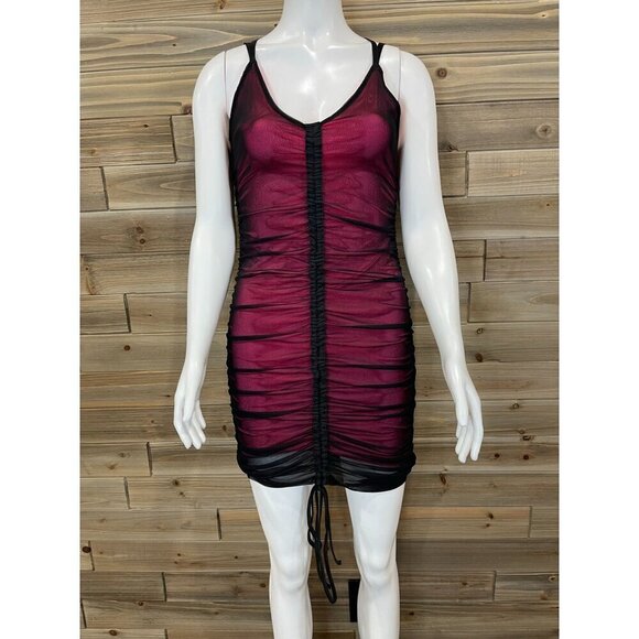 NEW Poster Grl Girl Dolls Kill Swipe Right Mesh Dress Medium Pink Cinch Bodycon - Picture 1 of 5